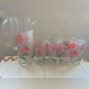 Vintage Culver Tulip Acrylic Highball Tumblers Pitcher Set Cottage Core Patio